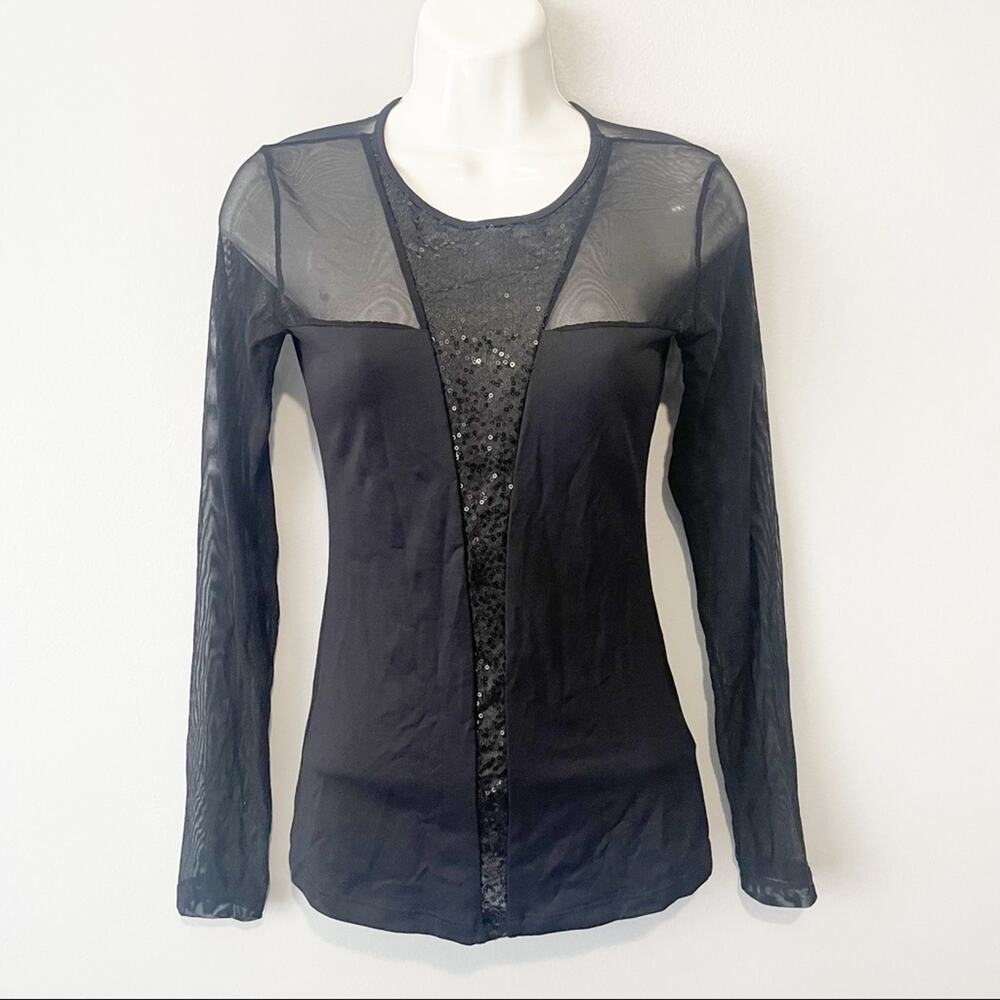 Anne Fontaine Paris black sequin mesh blouse size 38 size 4 luxury designer
